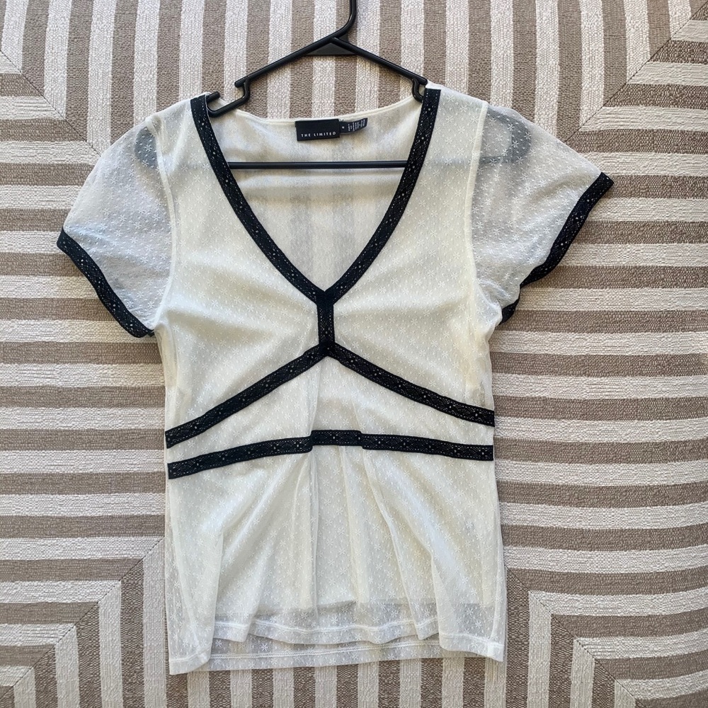 The Limited Sheer Short Sleeve V Neck Lace Blouse